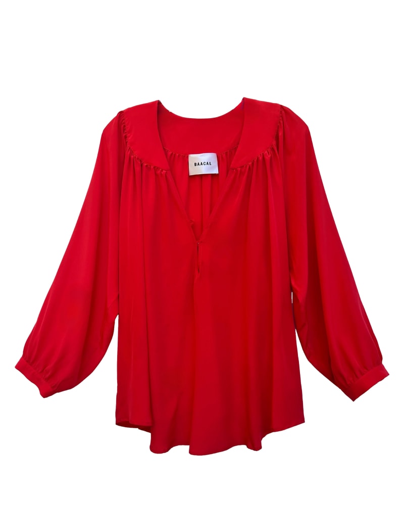 Front of a size 3 Stevie Blouse - Red Silk in Red by BAACAL. | dia_product_style_image_id:347137